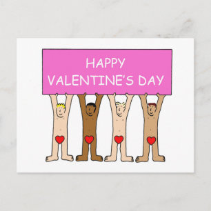 Happy Valentine's Day Men Wearing Hearts Postkarte