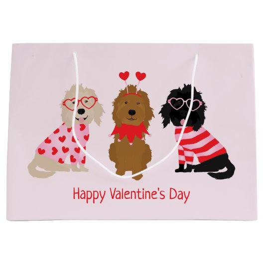 Happy Valentines Day Mini Goldendoodle Hunde Große Geschenktüte (Vorderseite)