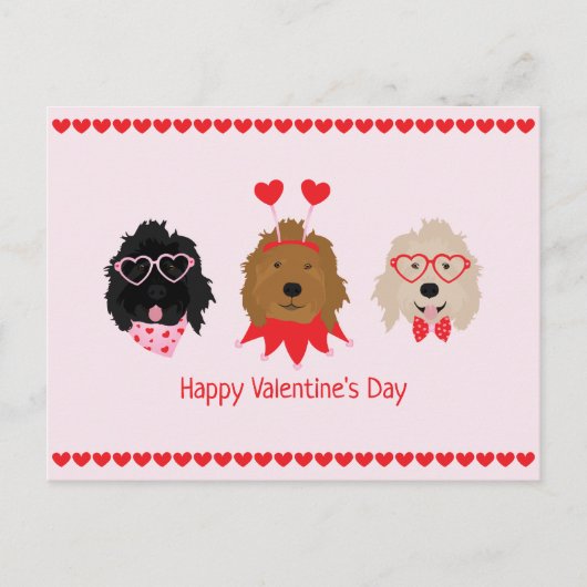 Happy Valentines Day Mini Goldendoodle Hunde Postkarte (Vorderseite)