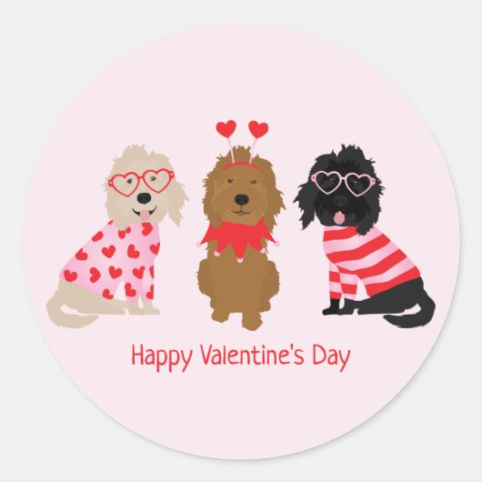 Happy Valentines Day Mini Goldendoodle Hunde Runder Aufkleber (Vorderseite)