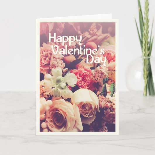 Happy Valentine's Day mit Vintager Blume Bouquet Karte (Vorderseite)