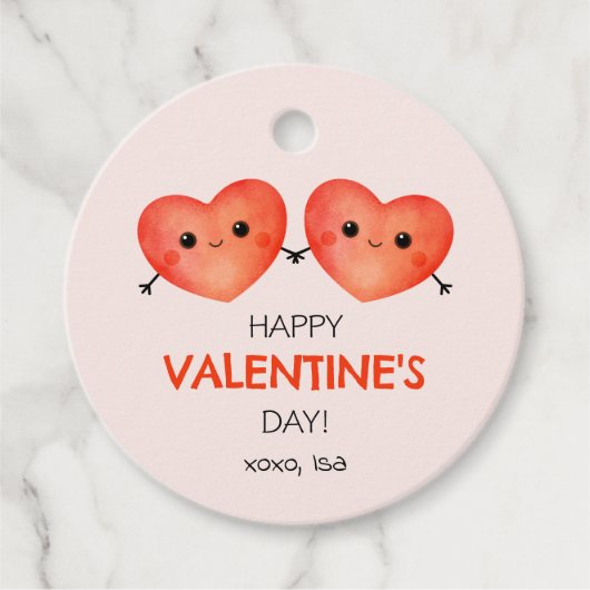 Happy Valentine's Day mit zwei Herzen Geschenkanhänger (Vorderseite)