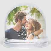 Happy Valentines Day Modern Personalized Photo Schneekugeln (Rückseite)