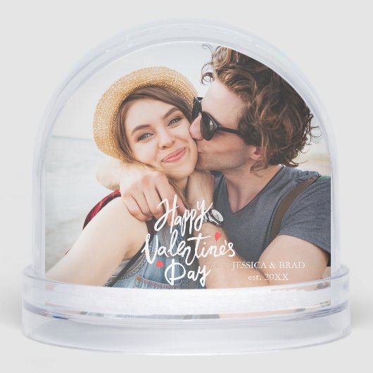 Happy Valentines Day Modern Personalized Photo Schneekugeln (Vorderseite)