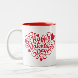 Happy Valentine's Day Modern Red Zweifarbige Tasse