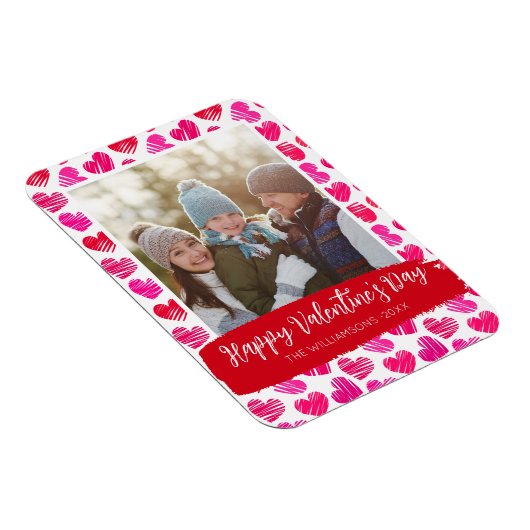 Happy Valentines Day Modernes Rosa Herz Foto Magnet (Rechte Seite)