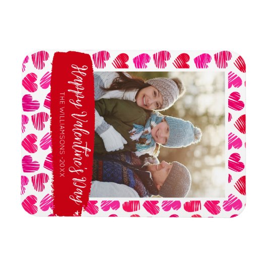 Happy Valentines Day Modernes Rosa Herz Foto Magnet (Horizontal)
