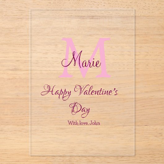 Happy valentine's day monogram pink name love girl acryleinladungen (Vorderseite)