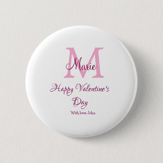 Happy valentine's day monogram pink name love girl button (Vorderseite)