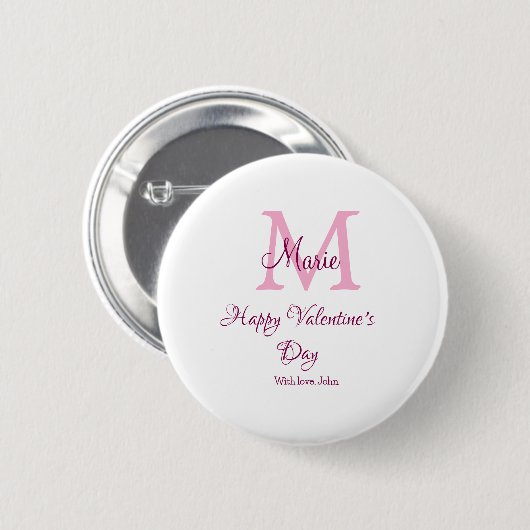 Happy valentine's day monogram pink name love girl button (Vorne & Hinten)
