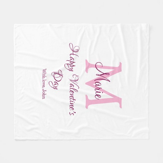 Happy valentine's day monogram pink name love girl fleecedecke (Vorderseite (Horizontal))