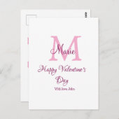 Happy valentine's day monogram pink name love girl postkarte (Vorne/Hinten)