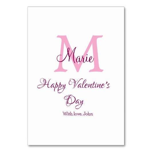 Happy valentine's day monogram pink name love girl tischnummer (Rückseite)