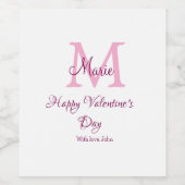 Happy valentine's day monogram pink name love girl weinetikett (Einzelnes Label)