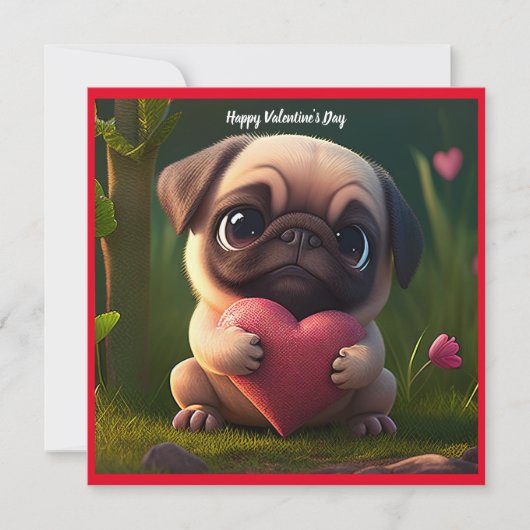 Happy Valentine's Day Mops Hund Feiertagskarte (Vorderseite)