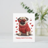 Happy Valentines Day Mops Hund Postkarte (Stehend Vorderseite)