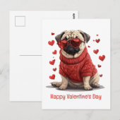 Happy Valentines Day Mops Hund Postkarte (Vorne/Hinten)