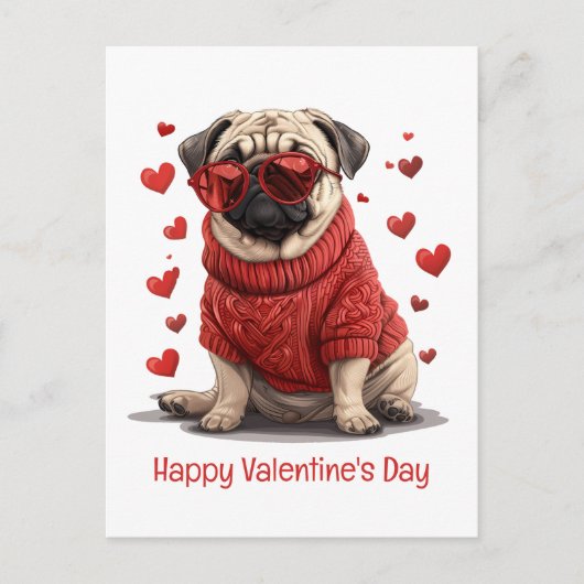Happy Valentines Day Mops Hund Postkarte (Vorderseite)