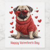 Happy Valentines Day Mops Hund Weinetikett (Einzelnes Label)