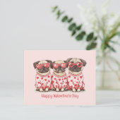 Happy Valentines Day Mops Hunde Feiertagspostkarte (Stehend Vorderseite)