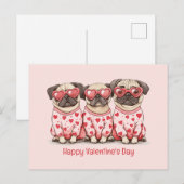 Happy Valentines Day Mops Hunde Feiertagspostkarte (Vorne/Hinten)