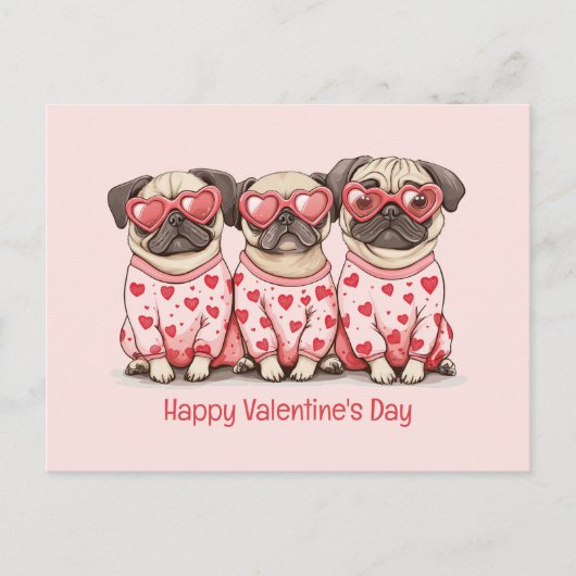 Happy Valentines Day Mops Hunde Feiertagspostkarte (Vorderseite)