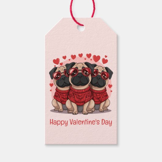 Happy Valentines Day Mops Hunde Geschenkanhänger (Vorderseite)