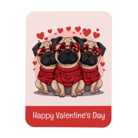 Happy Valentines Day Mops Hunde Magnet (Vertikal)