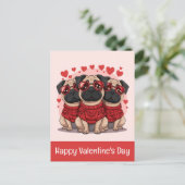 Happy Valentines Day Mops Hunde Postkarte (Stehend Vorderseite)