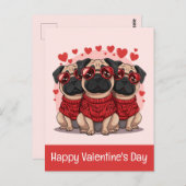Happy Valentines Day Mops Hunde Postkarte (Vorne/Hinten)