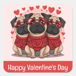 Happy Valentines Day Mops Hunde Quadratischer Aufkleber