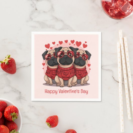 Happy Valentines Day Mops Hunde Serviette (Beispiel)