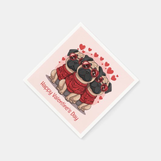 Happy Valentines Day Mops Hunde Serviette (Ecke)