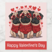 Happy Valentines Day Mops Hunde Weinetikett (Einzelnes Label)