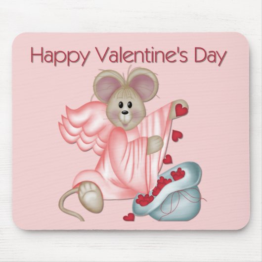 Happy Valentine's Day Mouse with Hearts Mousepad (Vorne)