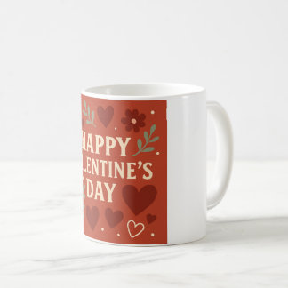 Happy Valentine's Day Mug – Red Hearts & Floral Lo Kaffeetasse