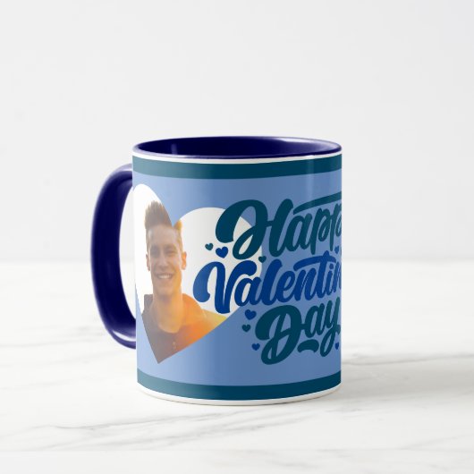 Happy Valentine's Day Multi Foto BLUE Tasse (Vorderseite Links)