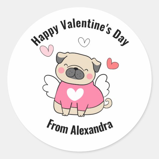 Happy Valentine's Day Name niedlich Hunde Herz Runder Aufkleber (Vorderseite)