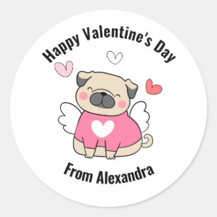 Happy Valentine's Day Name niedlich Hunde Herz Runder Aufkleber