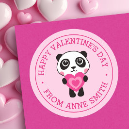 Happy Valentine's Day Name niedlich Panda Herz ros Runder Aufkleber