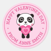 Happy Valentine's Day Name niedlich Panda Herz ros Runder Aufkleber (Vorderseite)