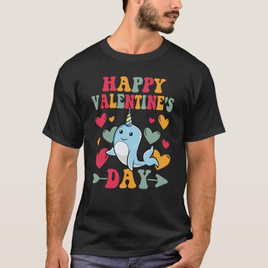 Happy Valentines Day Narwhal Heart Love Groovy T-Shirt (Vorderseite)
