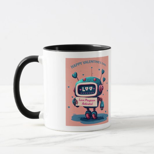 Happy Valentines Day Niedlich Blue Robot, Hearts T Tasse (Links)