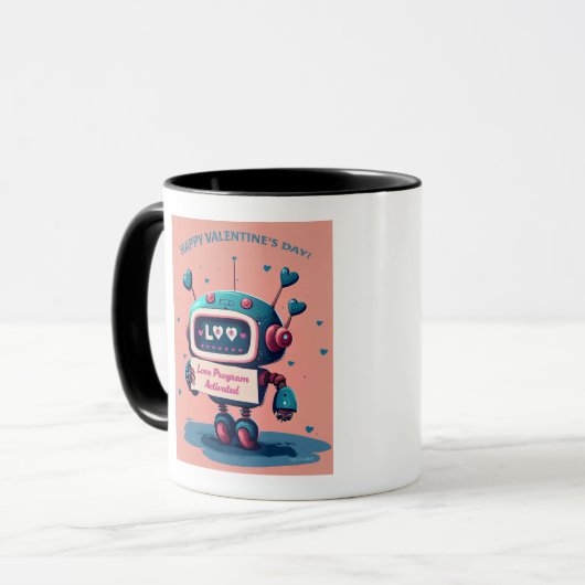 Happy Valentines Day Niedlich Blue Robot, Hearts T Tasse (Vorderseite Links)