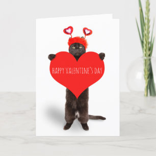 Happy Valentine's Day Niedlich Cat Holding Heart S Feiertagskarte