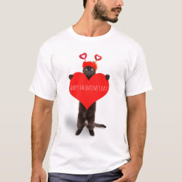 Happy Valentine's Day Niedlich Cat Holding Heart S T-Shirt