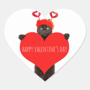 Happy Valentine's Day Niedlich Cat Holding Herz Sp Herz-Aufkleber