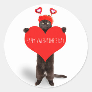 Happy Valentine's Day Niedlich Cat Holding Herz Sp Runder Aufkleber