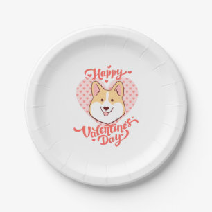 Happy Valentines Day Niedlich Corgi Hund Pappteller
