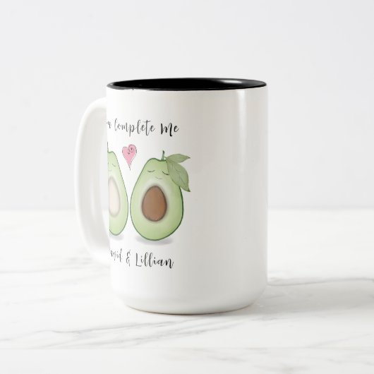 Happy Valentine's Day Niedlich Funny Simple Avocad Zweifarbige Tasse (Vorderseite Links)